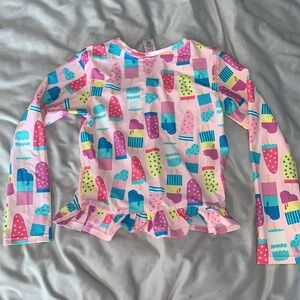 Ruffle butts Long Sleeve Ruffle Hem Rash Guard Shirt ice cream social pink 10